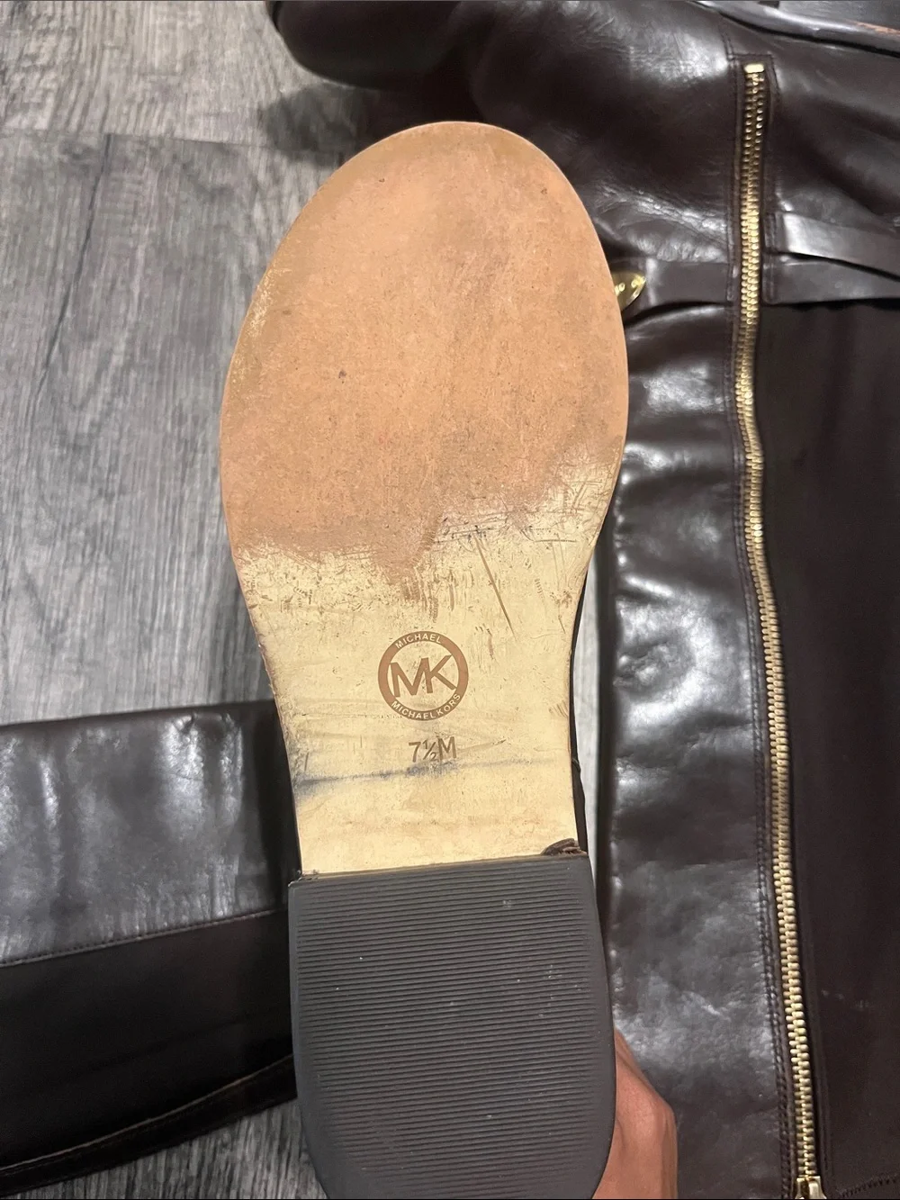 Michael Kors Dark Brown Leather Over-the-Knee Riding Boots with Gold Hardware